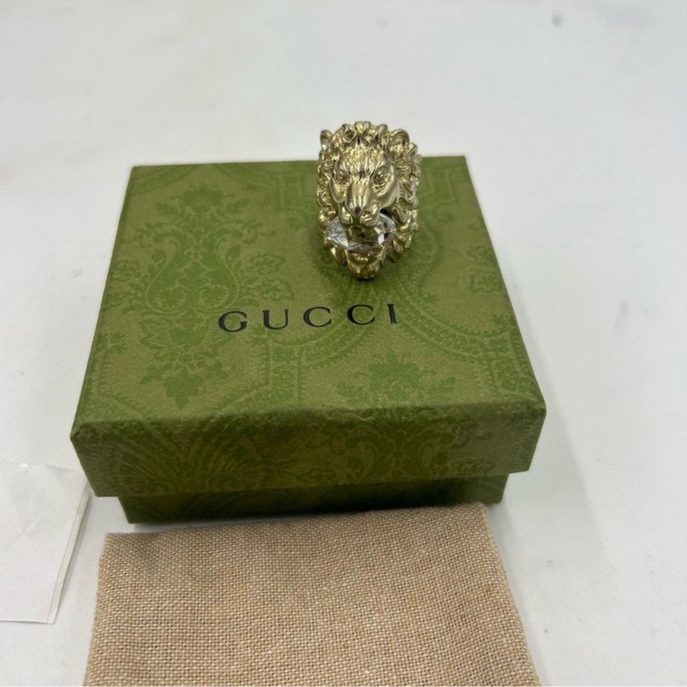 Gucci iconic lion head Ring with Crystal size 7.5 made in Italy - Picture 2 of 8